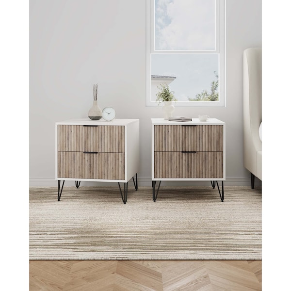 Manhattan Comfort DUMBO 2.0 Nightstand in White and Rustic Grey, 2PK 2-NS002-WG - main